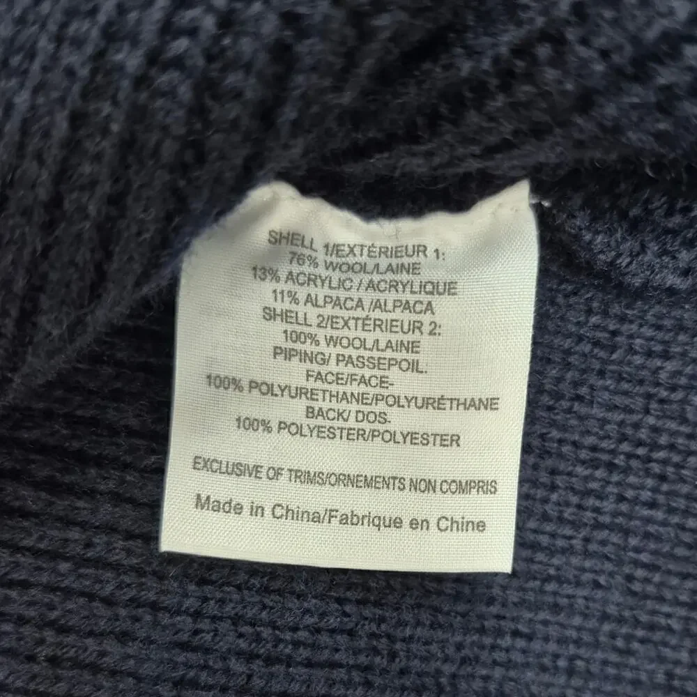 Tory Burch $598 Navy Wool Alpaca Windowpane Knit Long Sweatercoat Cardigan Sz L